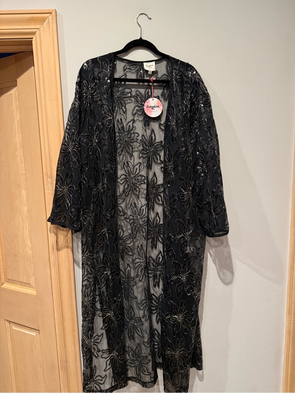 Hayden Black Beaded Floral Mesh Robe